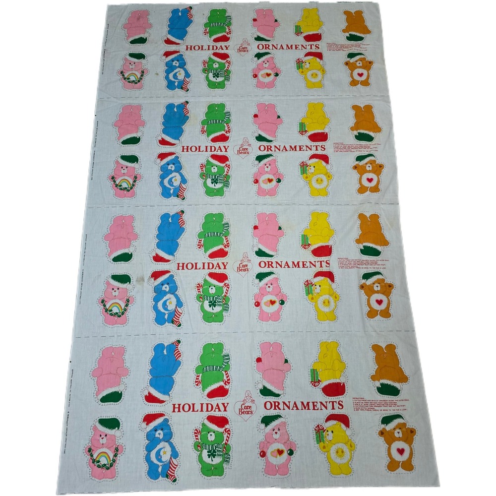 Rare 1983 Care Bears Holiday Ornaments Fabric Panel DIY Plush 80s Vintage